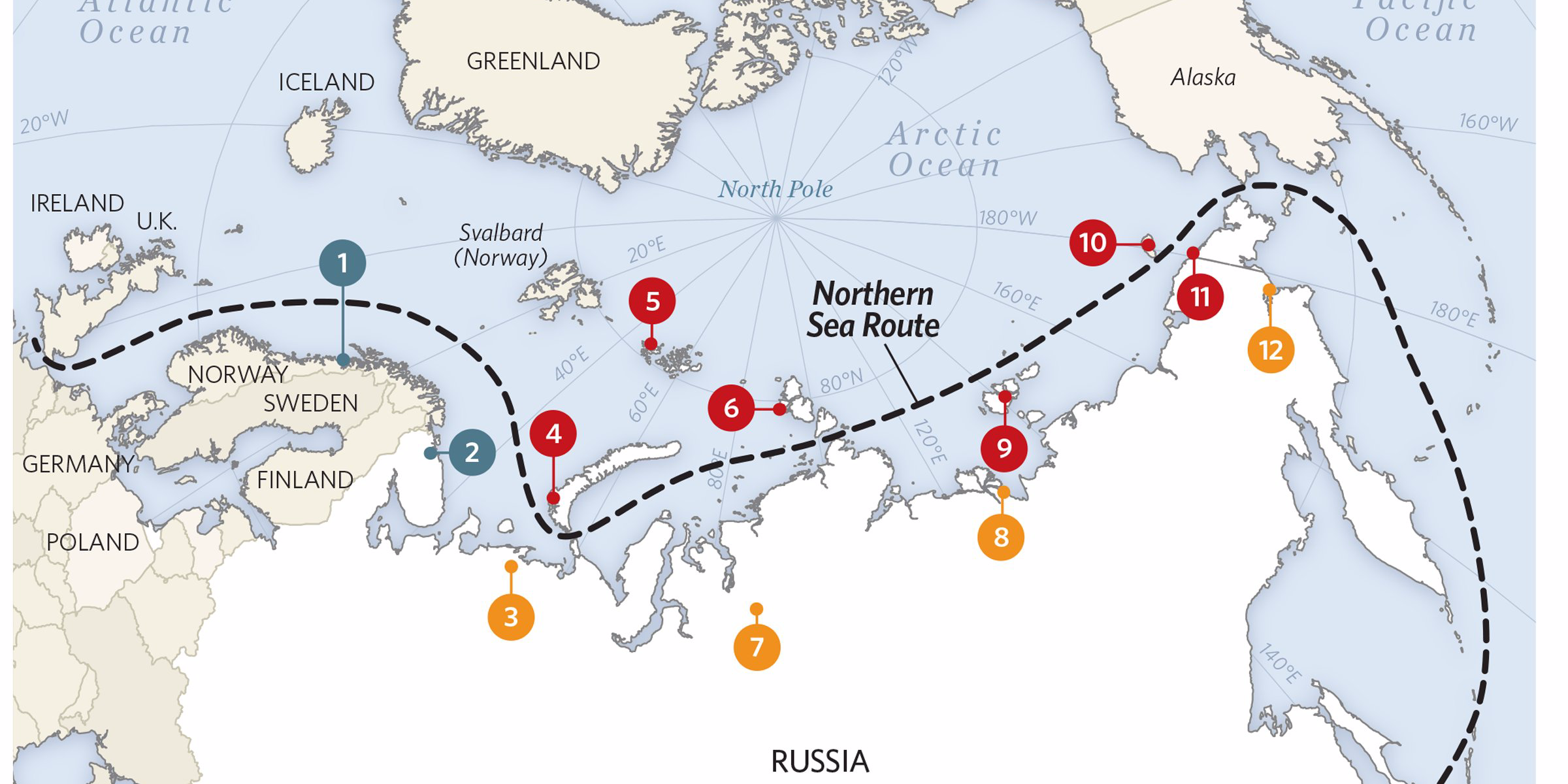 Карта северного морского пути с портами