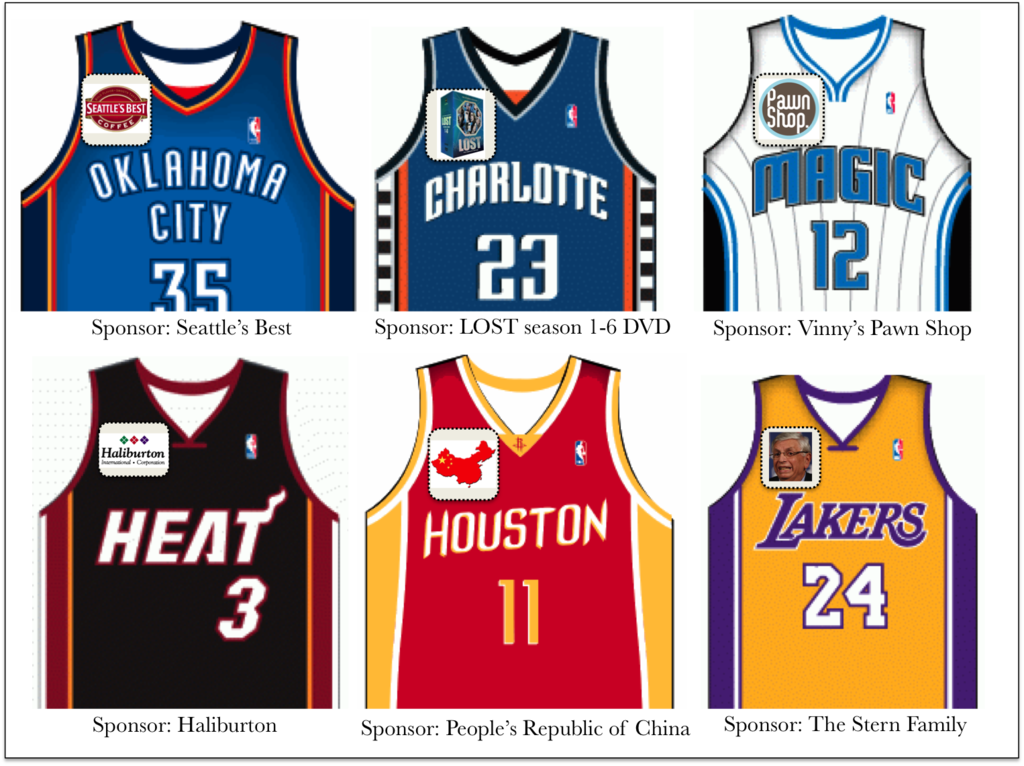 NBA releases a few samples of what next year's jersey ads will look like.
