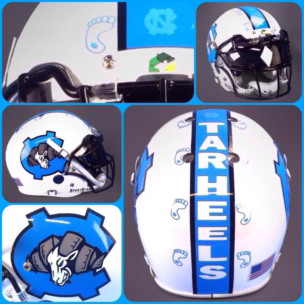North Carolina's custom football helmets.
