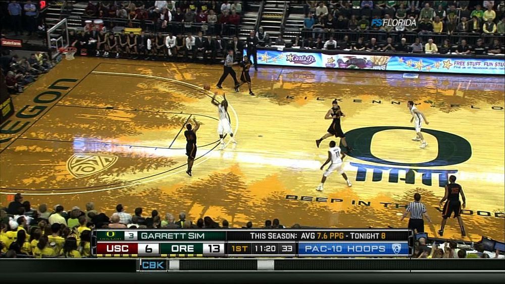 Oregon's basketball floor with an insane forest paint design.