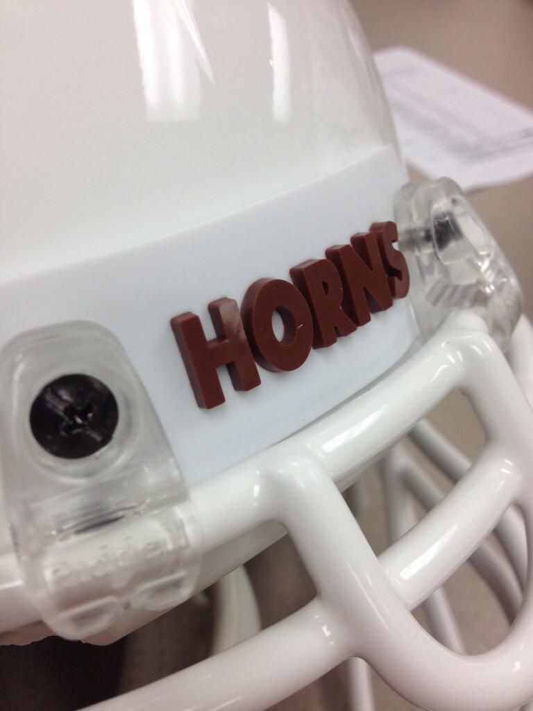 New 3D front bumper added to Texas football helmets.