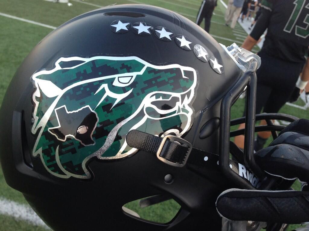 Cedar Park High School (TX) football helmets.