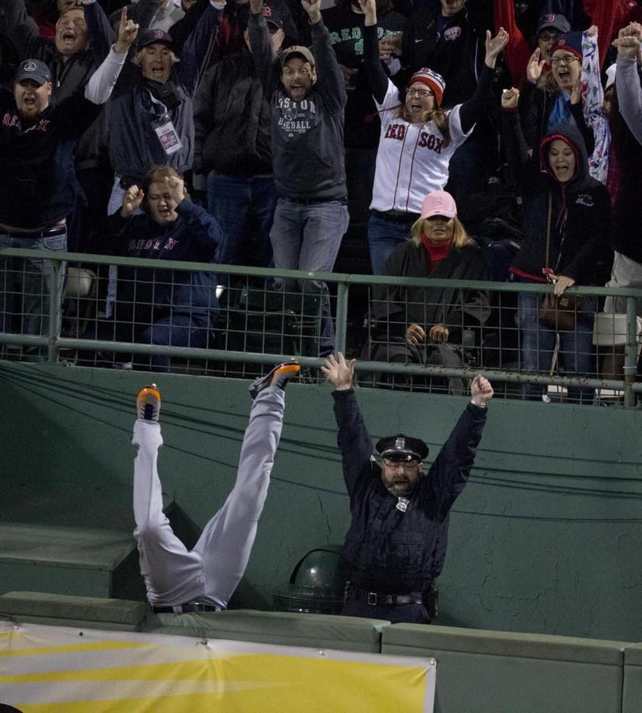 A perfectly timed photo of a Boston police officer celebrating David