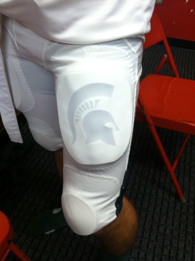 Michigan State's new custom logo thigh pads.